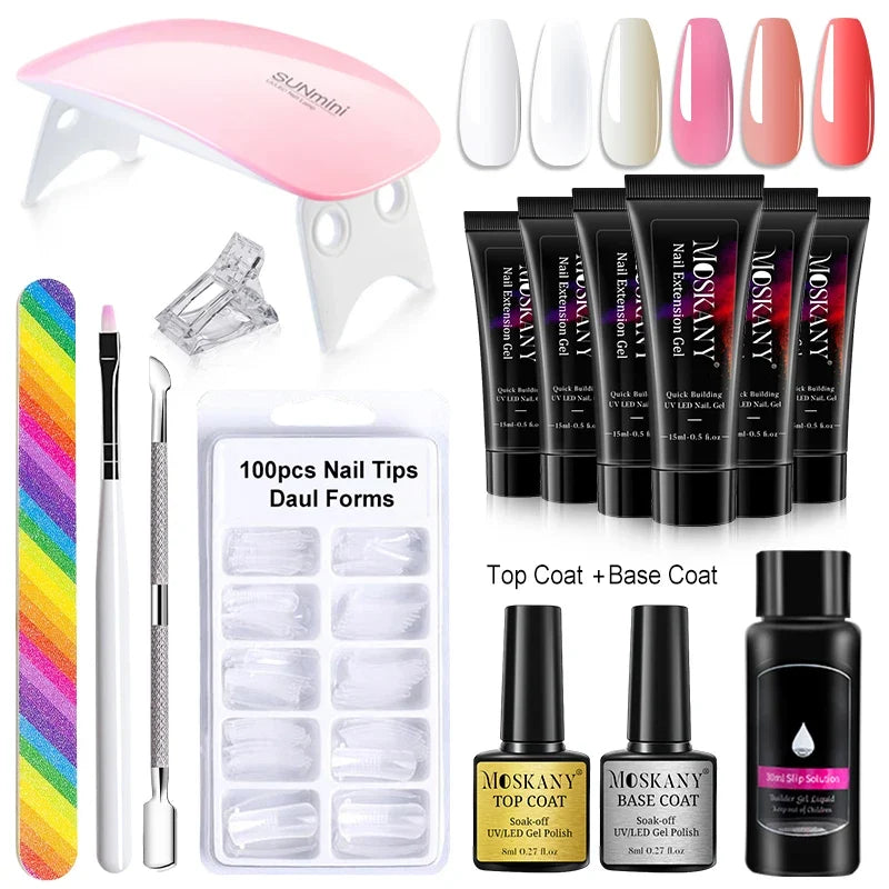 Poly Nail Gel Full Set With 6W LED Lamp Nail Set For Beginner Nail Tips Art 3D Design Decoration Extension Manicure Tools Kit Blushimmer