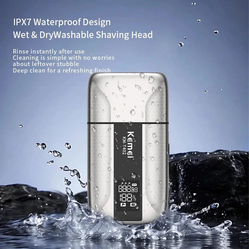 Kemei T402 UV-Disinfecting Metal Double-Foil Shavers Professional Barber Reciprocating Razor for Men Bald Head Shaving Machine Noventix