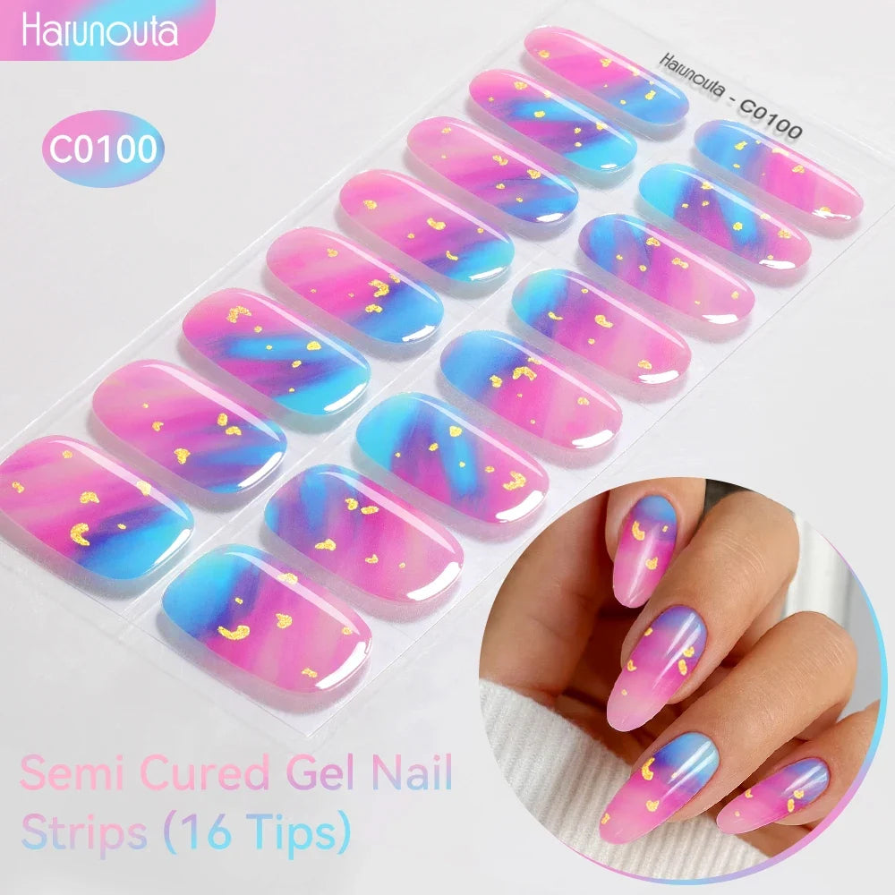 Gradient Auroras Semi Cured Gel Nail Strips Sparkly Shinning DIY Gel Polish Stickers for Nails Works with UV/LED Nail Lamps Blushimmer