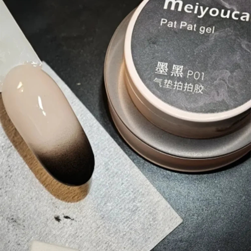 1Jar Black Pat Painting Gel Nail Polish with Air Cushion Gradient Matte Texture Nail Patting Glue Soak Off UV LED Nail Varnish 8 Blushimmer