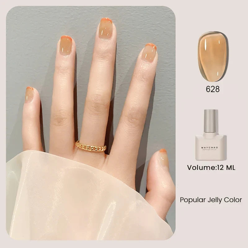 MAYCHAO 12ml Jelly Gel Nail Polish Semi Permanent Top Coat Soak Off UV LED Gel Art Nail Varnish Manicure Long Lasting Nail Gel Blushimmer
