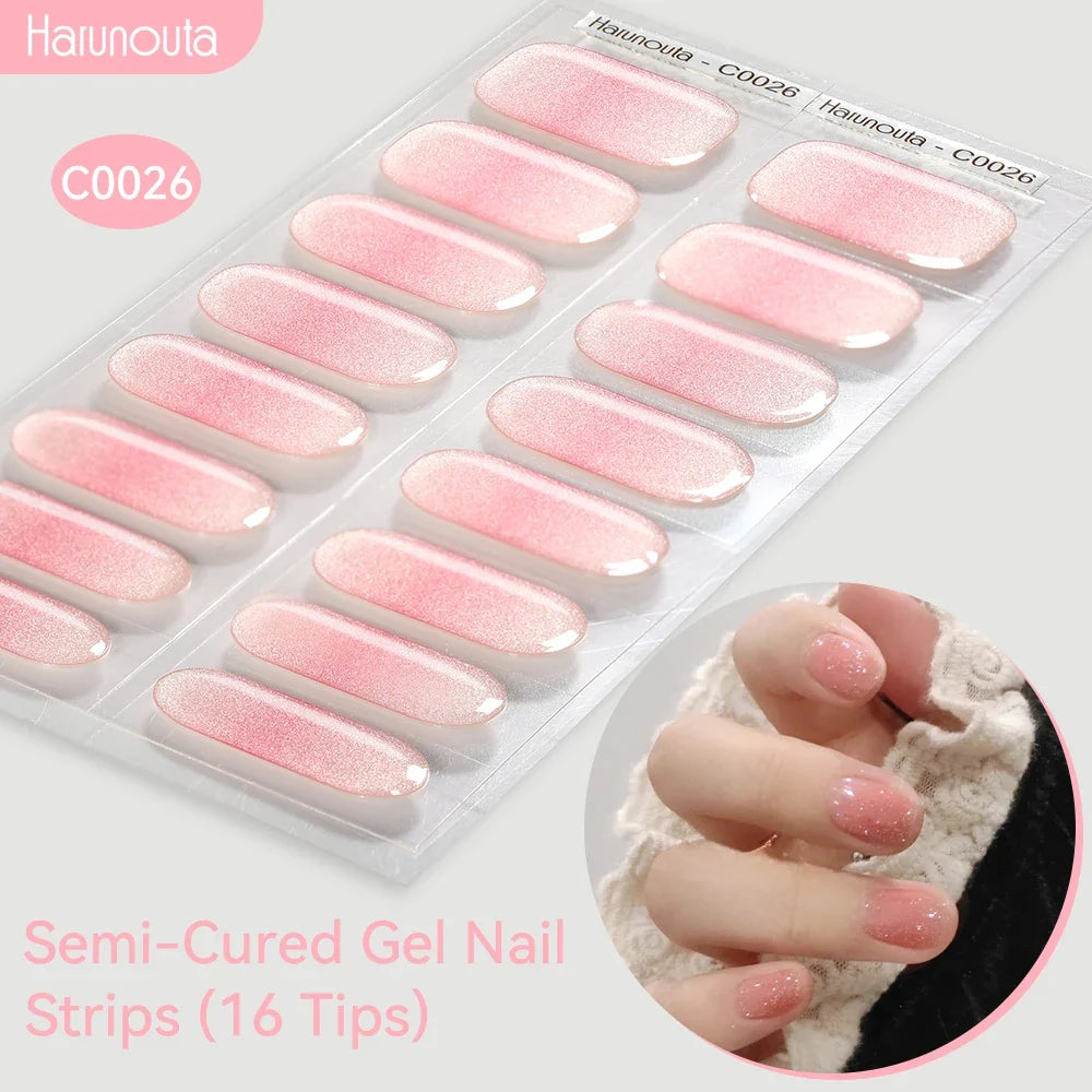 Gradient Auroras Semi Cured Gel Nail Strips Sparkly Shinning DIY Gel Polish Stickers for Nails Works with UV/LED Nail Lamps Blushimmer