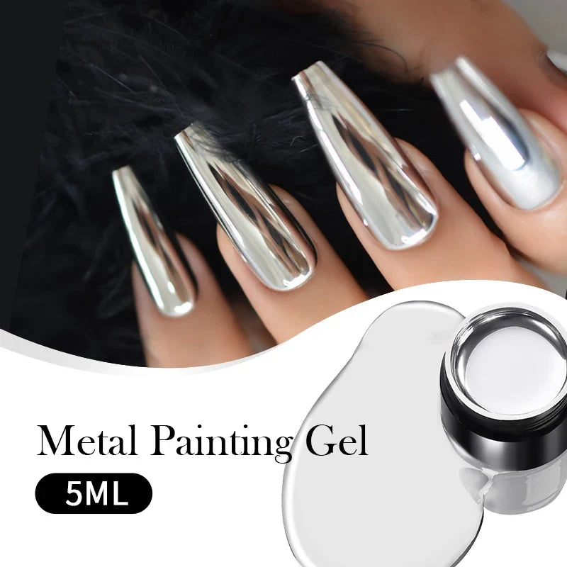 BORN PRETTY 5ml Metallic Painting Gel Polish Strong Silver Effection Nail Art Soak Off Gel Nail Polish Silver Mirror Gel Blushimmer