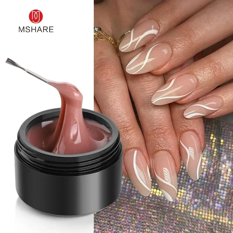 MSHARE 50ml Natural Nails Gel Builder Nalil Tpo Free Self Leveling Gel for Nail Extension Construction Pink Shade UV Led Gel Blushimmer