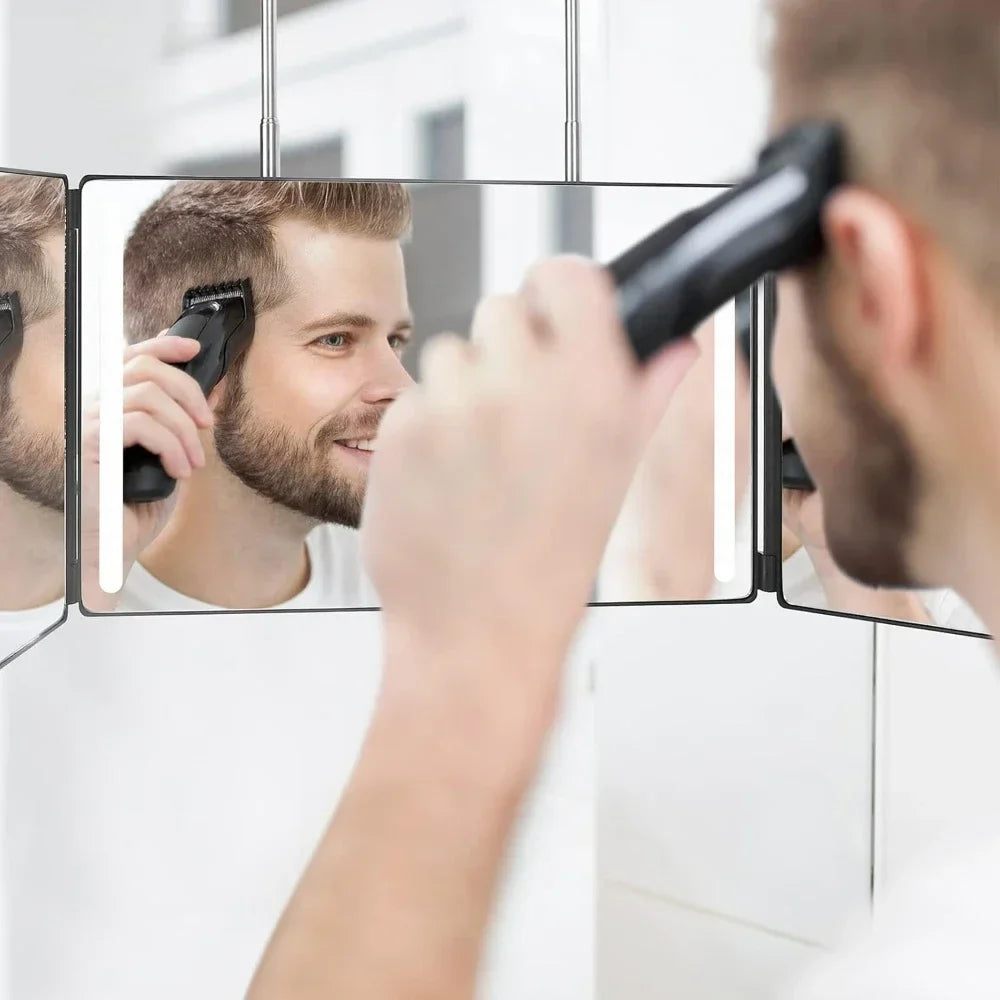 3 Way LED Makeup Mirror for Self Hair Cutting Rechargeable 360° DIY Self Haircut Mirror with Lights and Height Adjustable Hooks Blushimmer