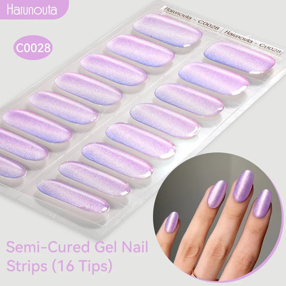 Gradient Auroras Semi Cured Gel Nail Strips Sparkly Shinning DIY Gel Polish Stickers for Nails Works with UV/LED Nail Lamps Blushimmer