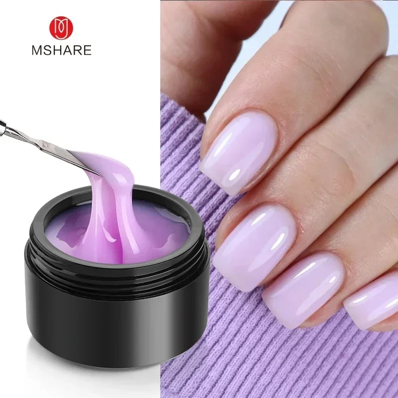 MSHARE 50ml Natural Nails Gel Builder Nalil Tpo Free Self Leveling Gel for Nail Extension Construction Pink Shade UV Led Gel Blushimmer