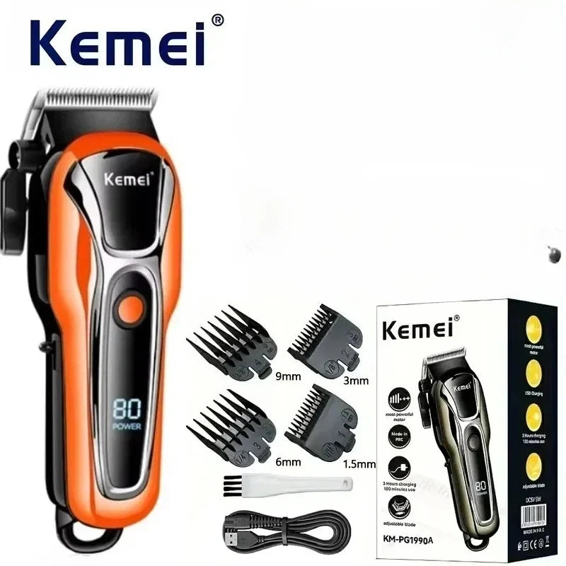 Kemei PG1990A Rechargeable Hair Clipper or Limit Combs Professional Cordless Men Hair Trimmer Men's Hair Cutting Machine Barber Noventix