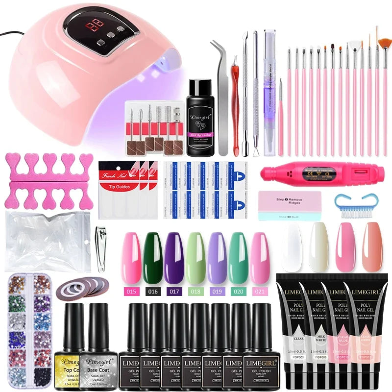 Limegirl Nail Set Nail Gel Tools Kit 54W Nail Lamp 18/12/7 Colors UV Gel Nail Polish Kit Contains Nail Drill Machine Nail Kit Blushimmer