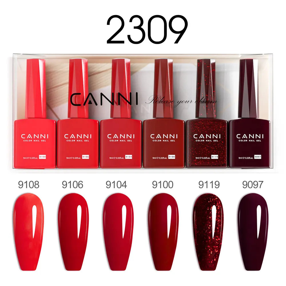 6pcs*9ml CANNI HEMA FREE Nail Gel Polish Set Gorgeous Color Semi Permanent Pigmented Painting Gel Soak off UV LED Gel Nails Kit Blushimmer