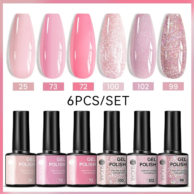 UR SUGAR 7ml All Season Gel Nail Polish Set Nude Pink Red Glitter Semi Permanent UV Gel Kits All For Manicure Soak Off Vernis Blushimmer