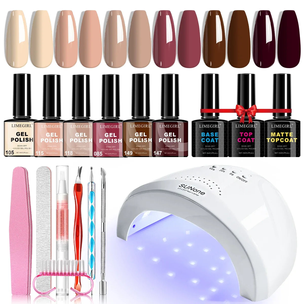 LIMEGIRL Gel Nail Polish Set UV LED Nail Light Gel Nail Kit Semi-Permanent Gel Varn Professional Nail Polishing Art Tool Set Blushimmer
