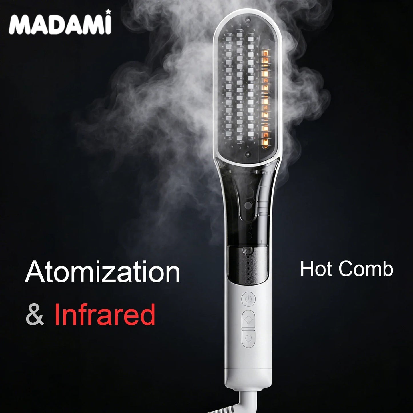 Steam Hair Straightener Brush 2-in-1 Hot Mist Red Light Therapy 4 Temp MCH Fast Heating Anti-Scald Hair Styling Tool for Home Tr FLIPSTYLEZLLC
