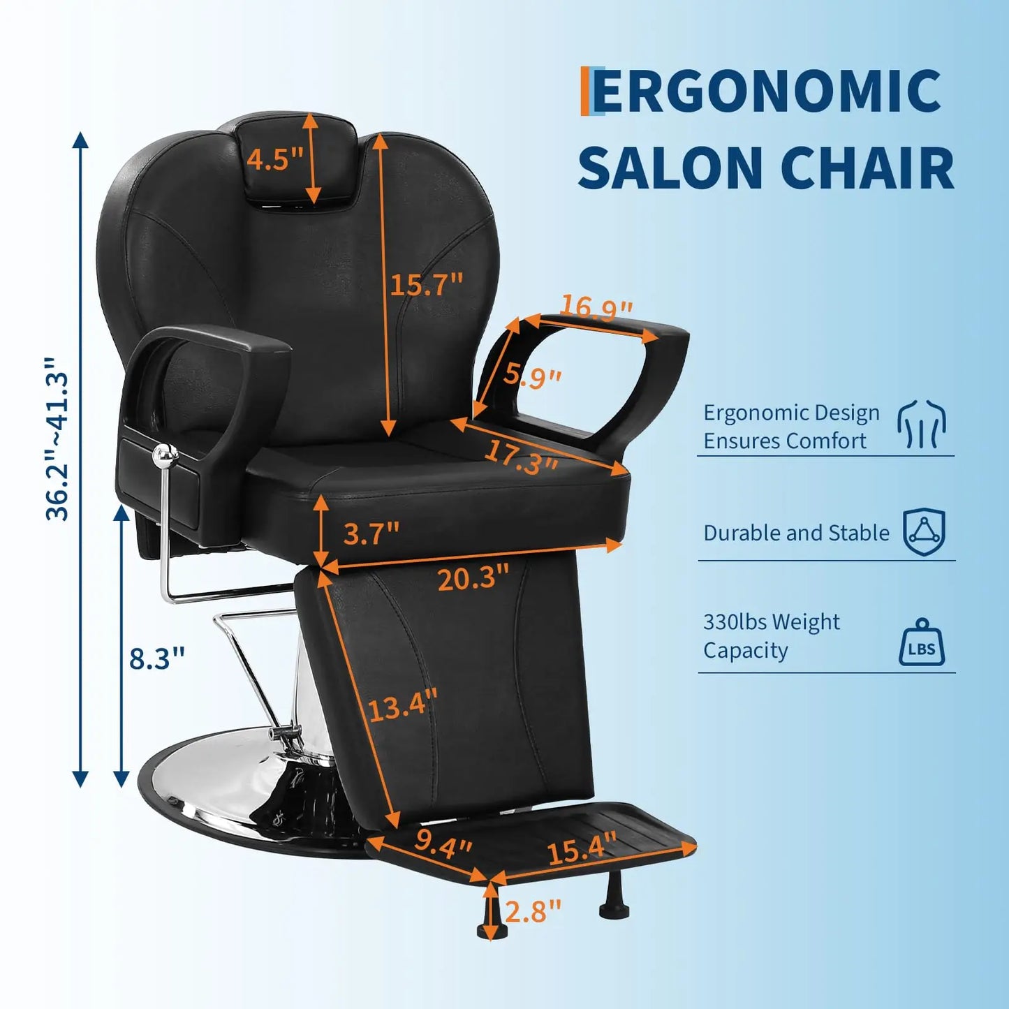 Premium Hydraulic Barber Chair 360° Swivel Reclining Salon Chair With Headrest & Footrest, 330 Lbs Max Load Vivalo