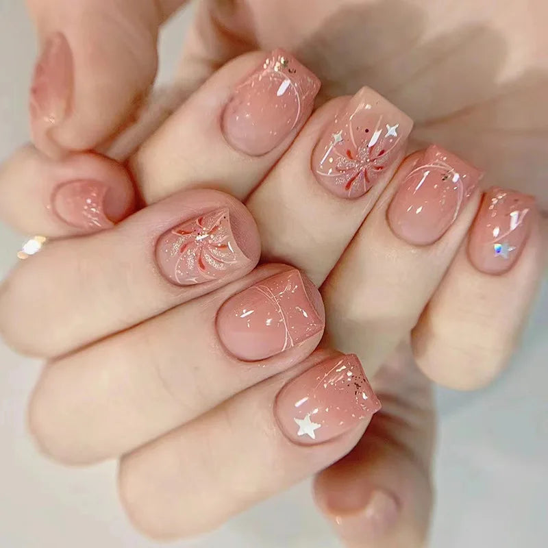24Pcs Oval Short Pink Press on Nails Simple Ombre Spring False Nail for Sweet Sassy Cool Women&Girl Removable Wearable Nail Art Blushimmer