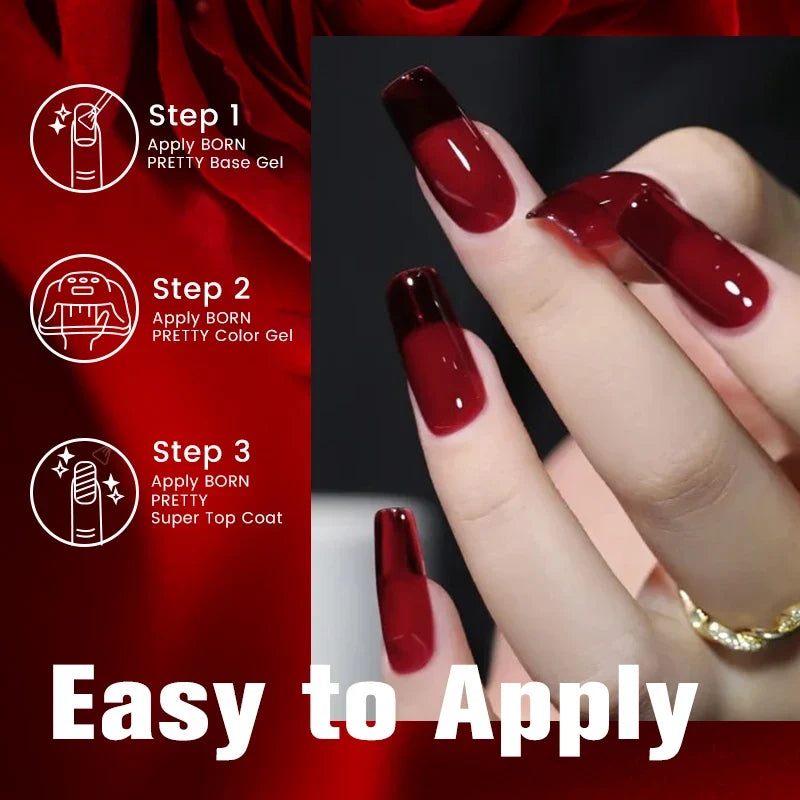 BORN PRETTY 10ml Blood Red Jelly Gel Nail Polish Halloween Nails Art Gel Polish Sheer Translucent Nail Gel for Winter Manicure Blushimmer