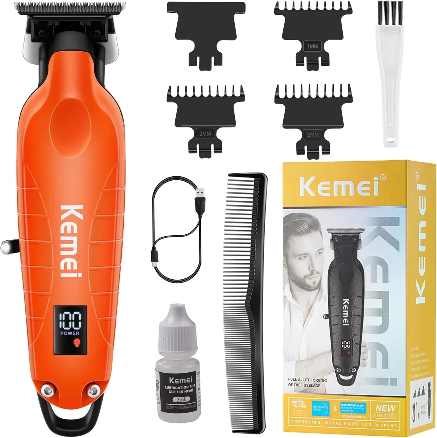 Kemei 2293 Men Zero Gapped Cordless Hair Clipper Professional Hair Beard Trimmer Barber Rechargeable Finish Hair Cutting Machine Noventix