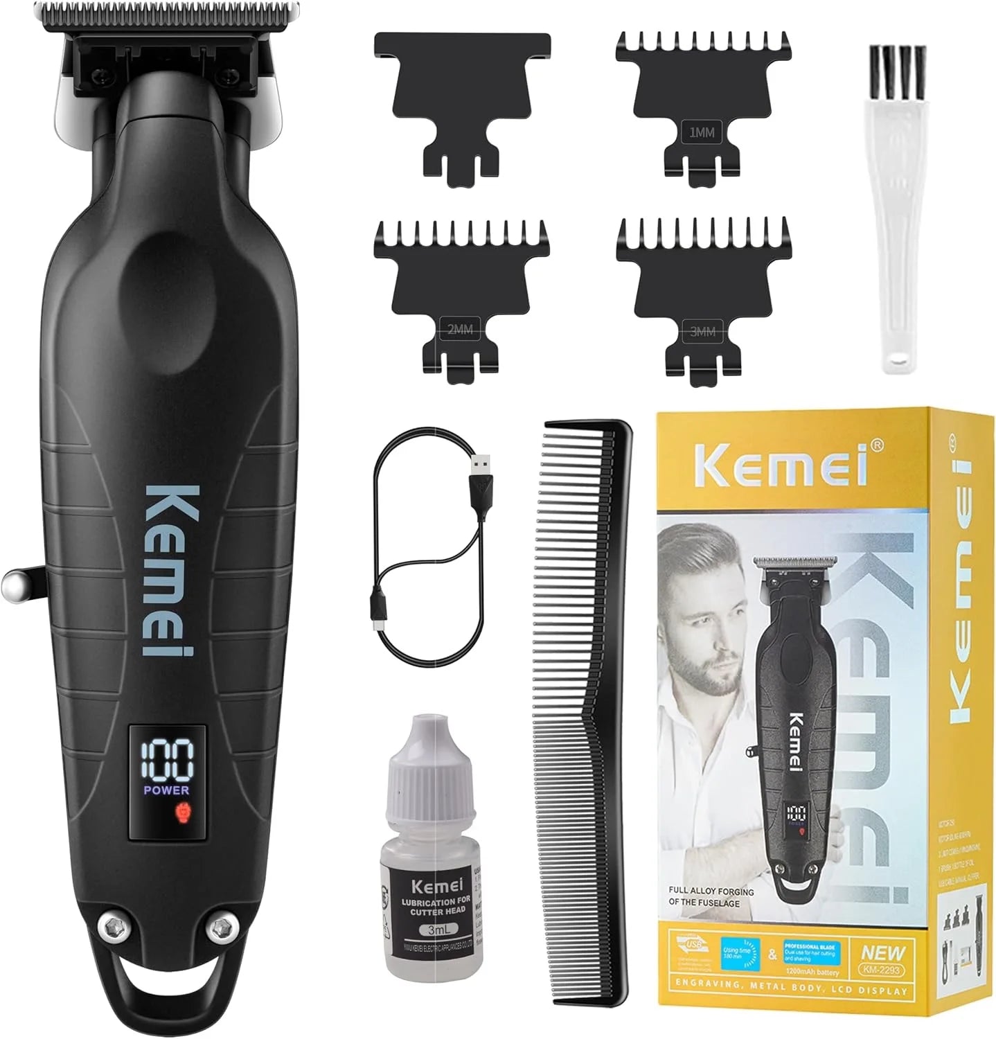 Kemei 2293 Men Zero Gapped Cordless Hair Clipper Professional Hair Beard Trimmer Barber Rechargeable Finish Hair Cutting Machine Noventix