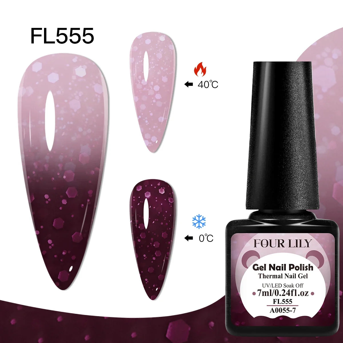 FOUR LILY 7ml Thermal Nail Gel Polish 3 Colors Changing Semi Permanent Soak Off UV/LED Nail Supplies Gel for Manicure Design Blushimmer