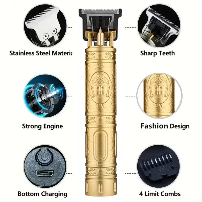 Men's Vintage Hair Trimmer T9 Carving Rechargeable Barber Electric Professional Hair Clipper Beard Trimmer/Metal Haircut Clipper Noventix
