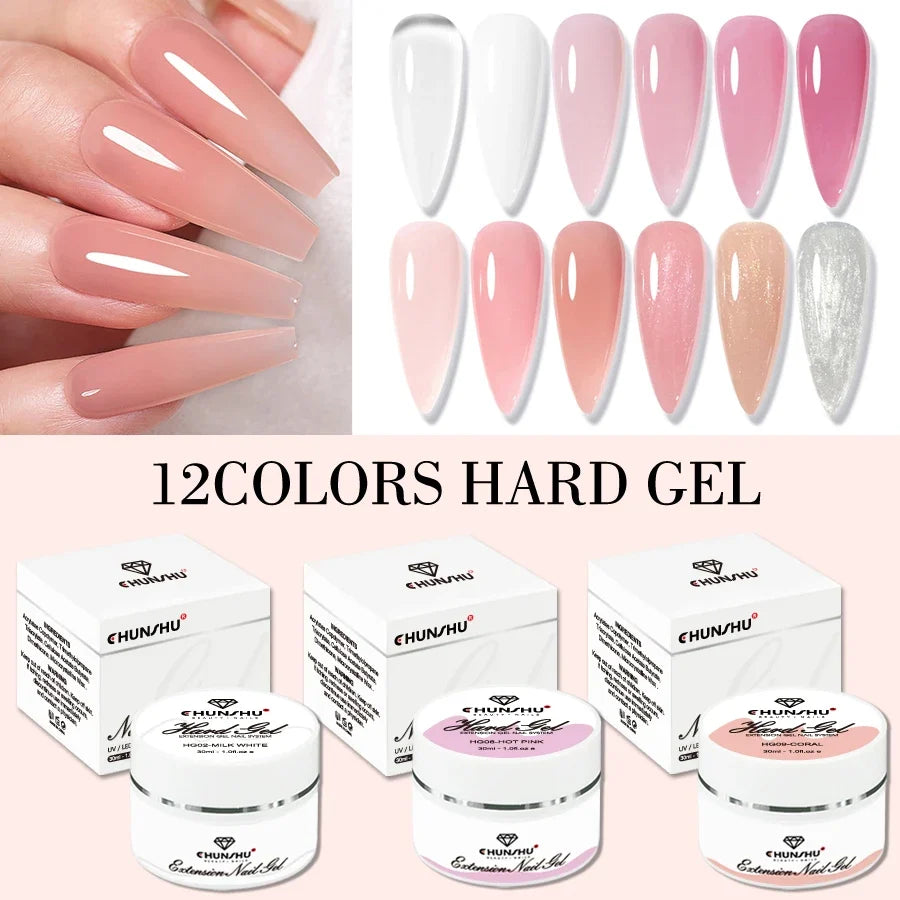 30ML Hard Gel For Nail Extension Milky White Builder Constructor Gel Self Leveling Reinforcement Nail Gels Camouflage Manicure Blushimmer