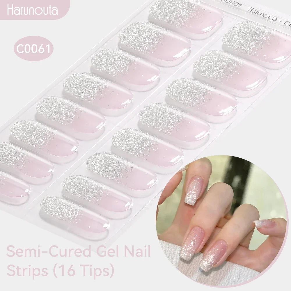 Gradient Auroras Semi Cured Gel Nail Strips Sparkly Shinning DIY Gel Polish Stickers for Nails Works with UV/LED Nail Lamps Blushimmer