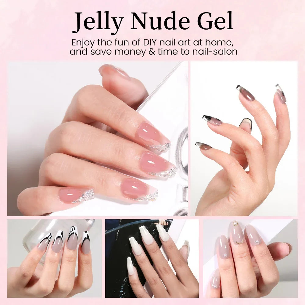 MAYCHAO 12ml Jelly Gel Nail Polish Semi Permanent Top Coat Soak Off UV LED Gel Art Nail Varnish Manicure Long Lasting Nail Gel Blushimmer