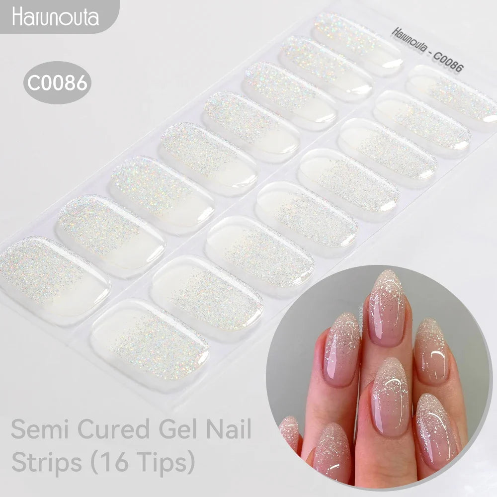 Gradient Auroras Semi Cured Gel Nail Strips Sparkly Shinning DIY Gel Polish Stickers for Nails Works with UV/LED Nail Lamps Blushimmer