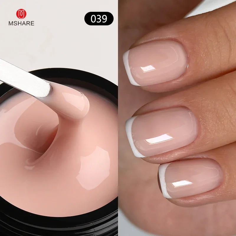 MSHARE 50ml Natural Nails Gel Builder Nalil Tpo Free Self Leveling Gel for Nail Extension Construction Pink Shade UV Led Gel Blushimmer