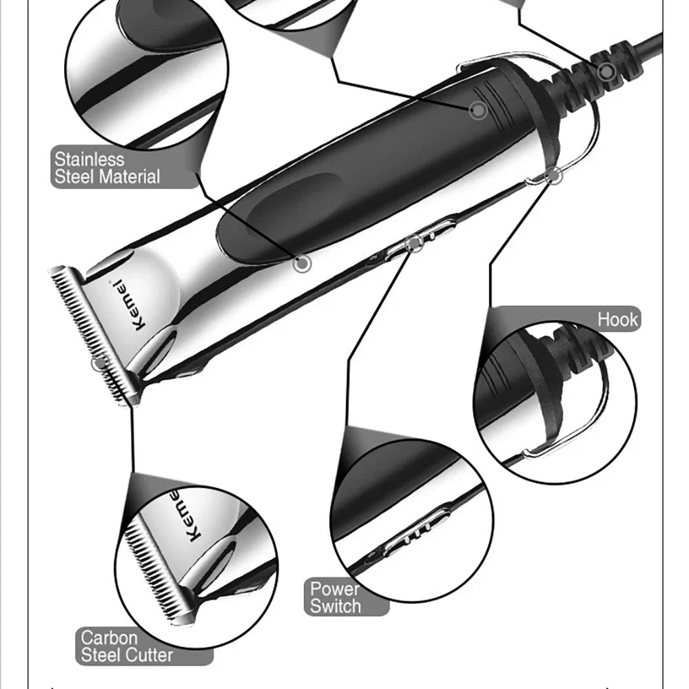 Kemei 850 professional hair trimmer corded hair cutting machine for men plug in electric hair clipper children Home Haircut Kit Noventix