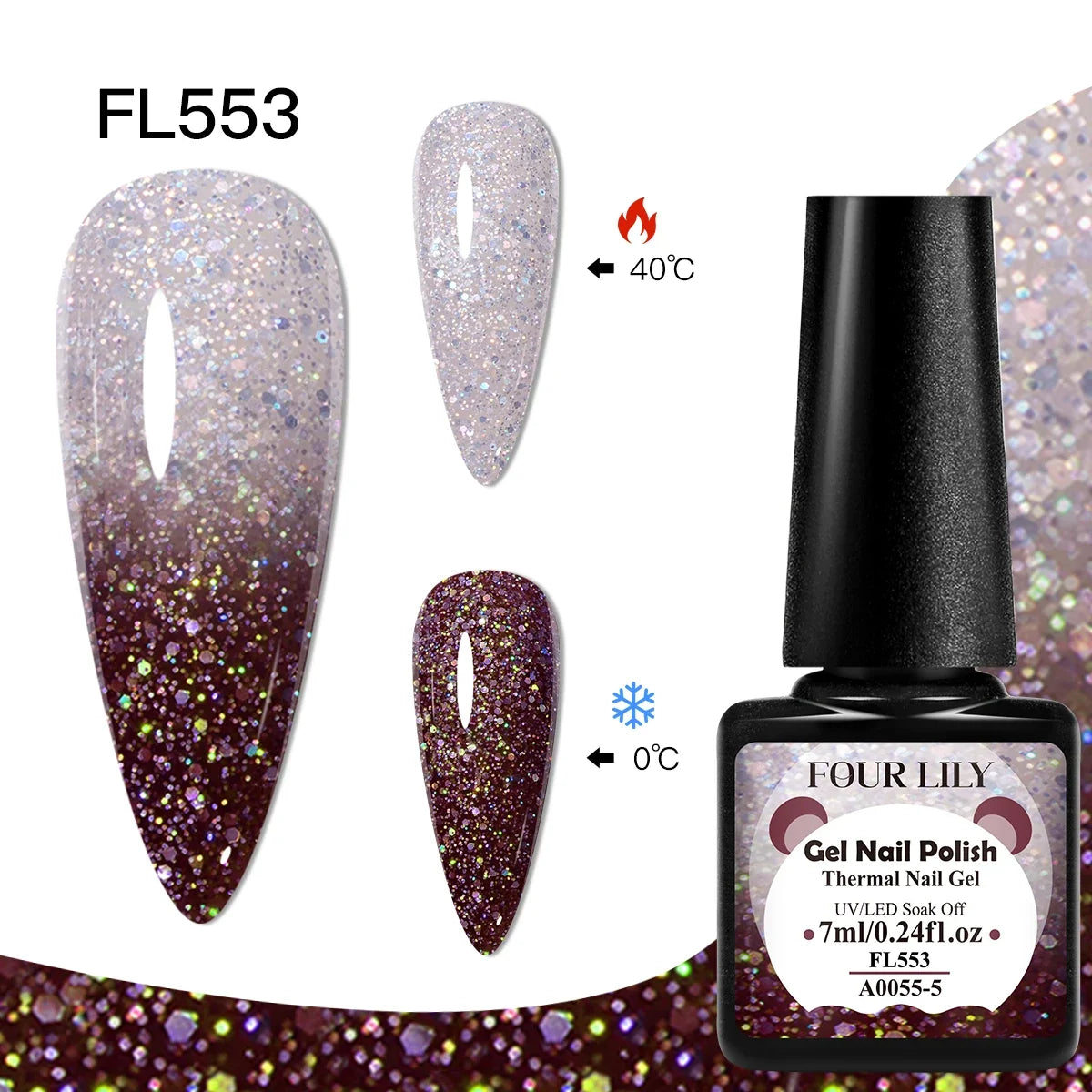 FOUR LILY 7ml Thermal Nail Gel Polish 3 Colors Changing Semi Permanent Soak Off UV/LED Nail Supplies Gel for Manicure Design Blushimmer