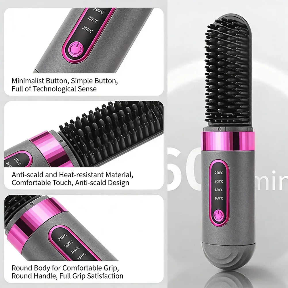 For Travel Beauty Hair Tool Wireless Mini Hair Styler Portable Rechargeable Curling & Straightening Comb Temperature Adjustable Noventix