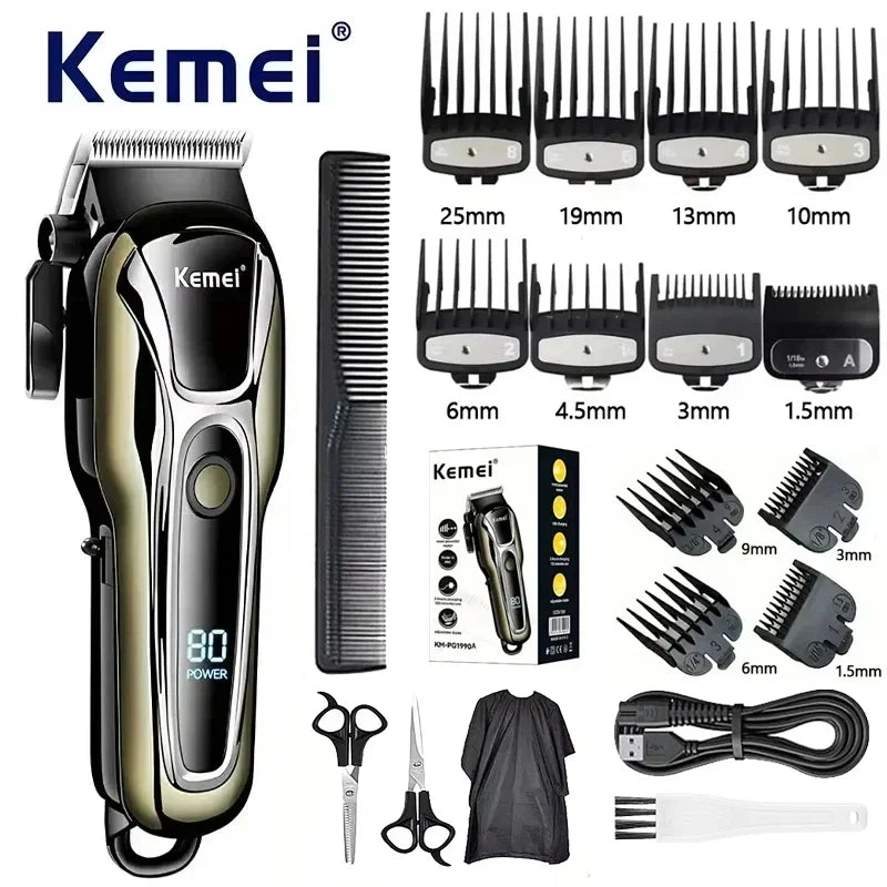 Kemei PG1990A Rechargeable Hair Clipper or Limit Combs Professional Cordless Men Hair Trimmer Men's Hair Cutting Machine Barber Noventix