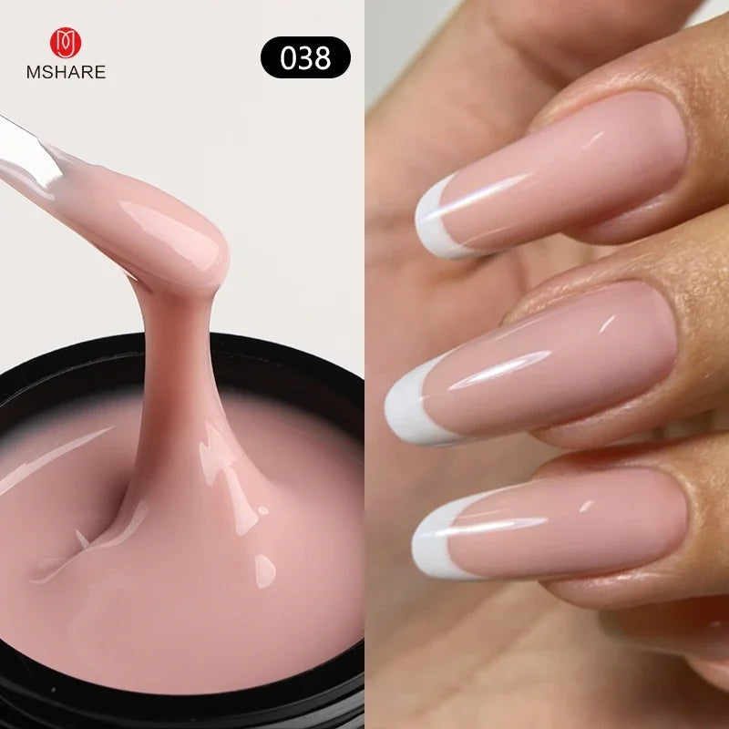 MSHARE 50ml Natural Nails Gel Builder Nalil Tpo Free Self Leveling Gel for Nail Extension Construction Pink Shade UV Led Gel Blushimmer