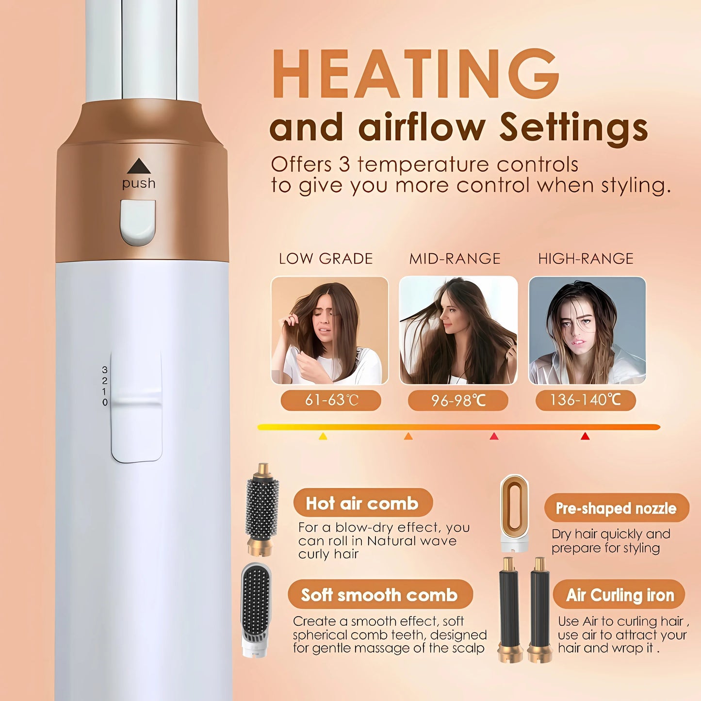 5 In 1 Styling Hair Dryer Electric Comb Negative Ion Professional Automatic Comb Curly Hair Straight Hair Comb Styling Tool Noventix