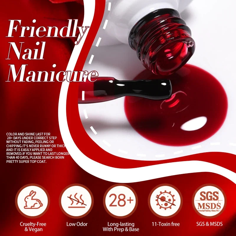 BORN PRETTY 10ml Blood Red Jelly Gel Nail Polish Halloween Nails Art Gel Polish Sheer Translucent Nail Gel for Winter Manicure Blushimmer