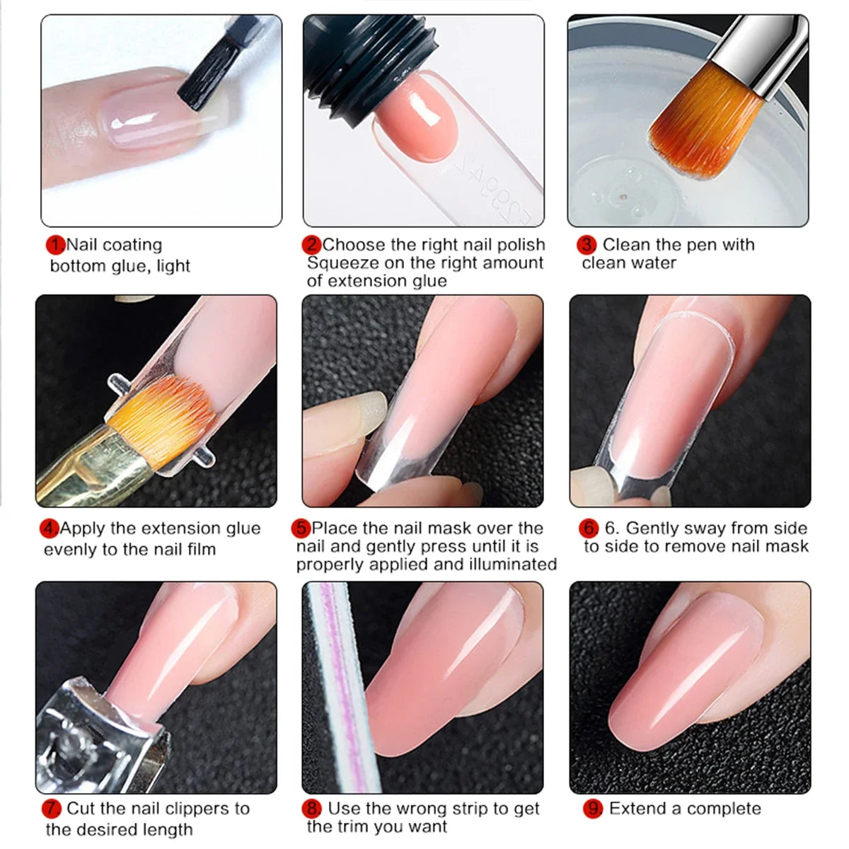 3pcs 15ml Poly Nail Gel Full Set For Extention Gel Polish Steal Push, Base And Top Coat, Cleaning Water And Nail Mold Kit Set Blushimmer