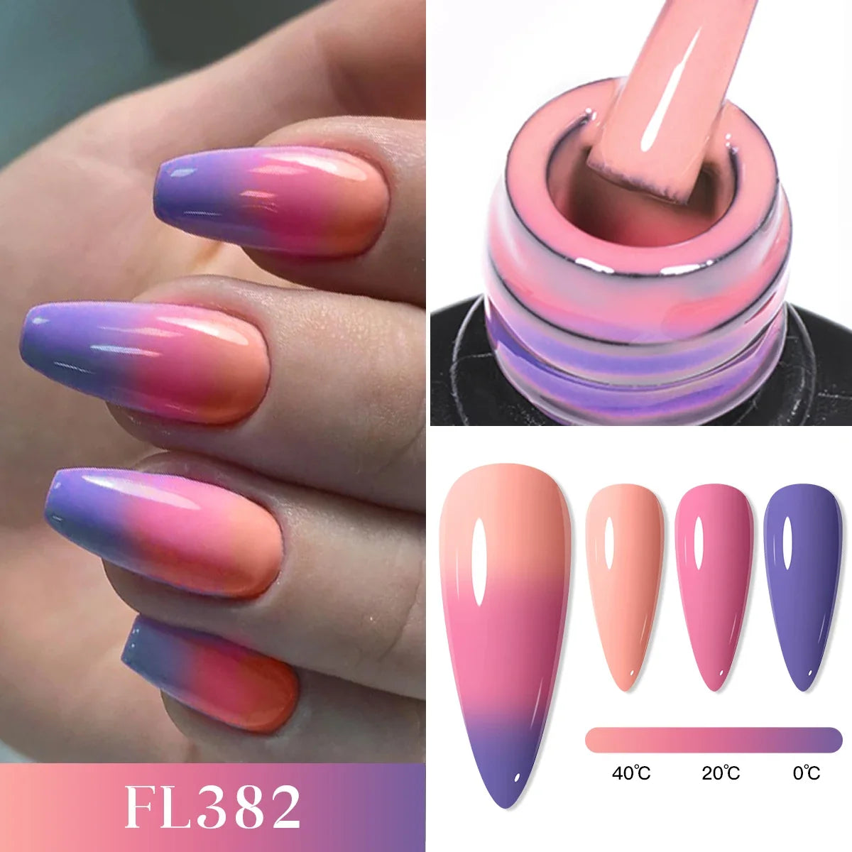 FOUR LILY 7ml Thermal Nail Gel Polish 3 Colors Changing Semi Permanent Soak Off UV/LED Nail Supplies Gel for Manicure Design Blushimmer