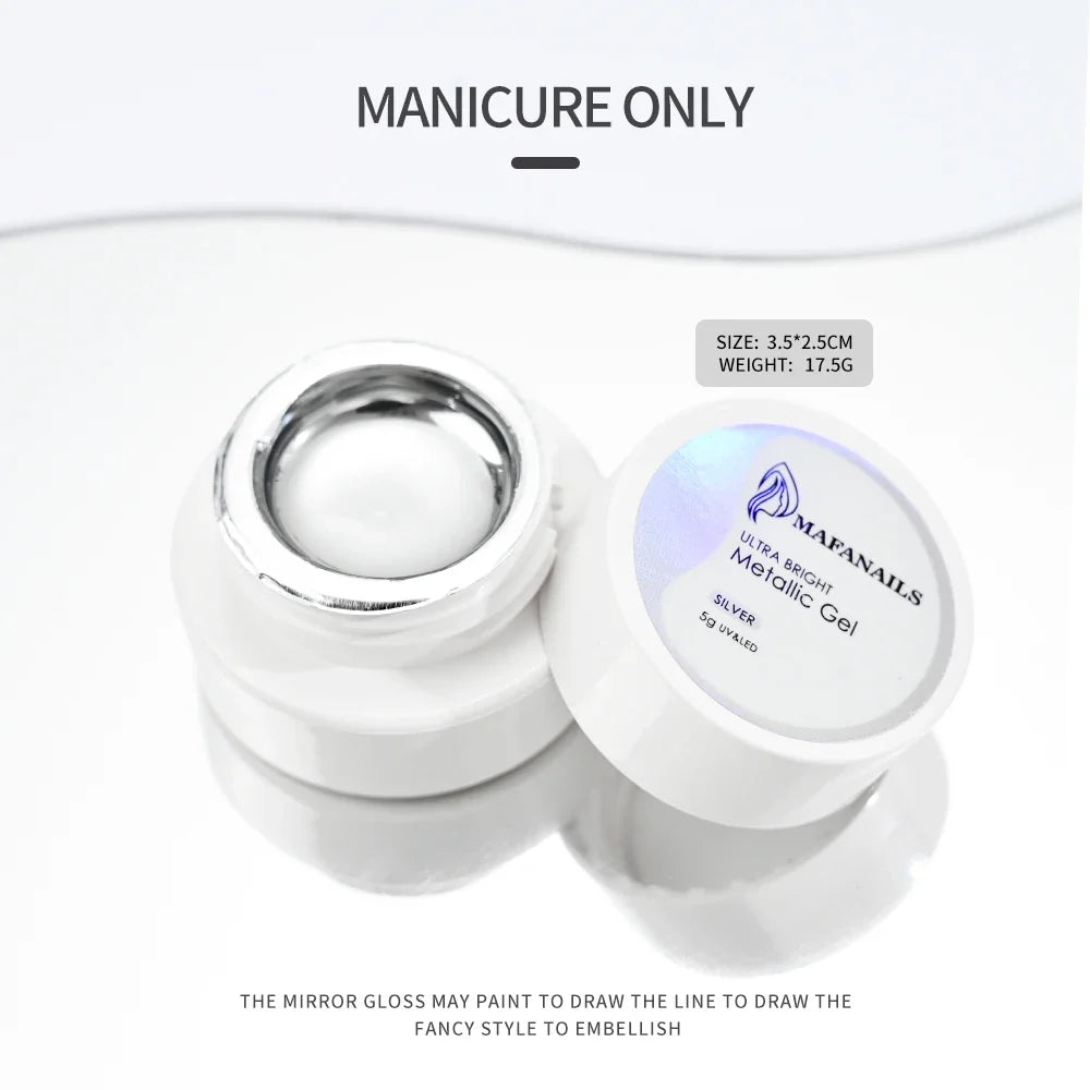 MingLee Silver Metal Gel Metallic Nail Polish Chrome 3D Metal Painted Gel Polish 5ml Liquid Mirror Effect Glossy Shine Manicure Blushimmer