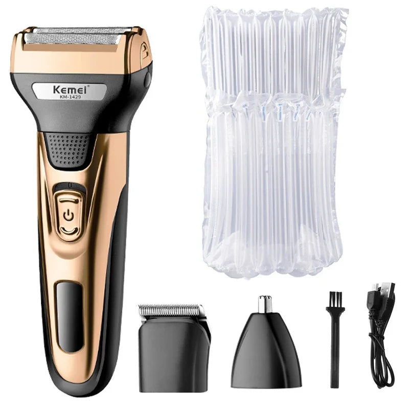 Kemei 3in1 Grooming Kit Electric Shaver For Men Beard Hair Trimmer Body Nose Ear Shaving Machine Face Razor Rechargeable Noventix