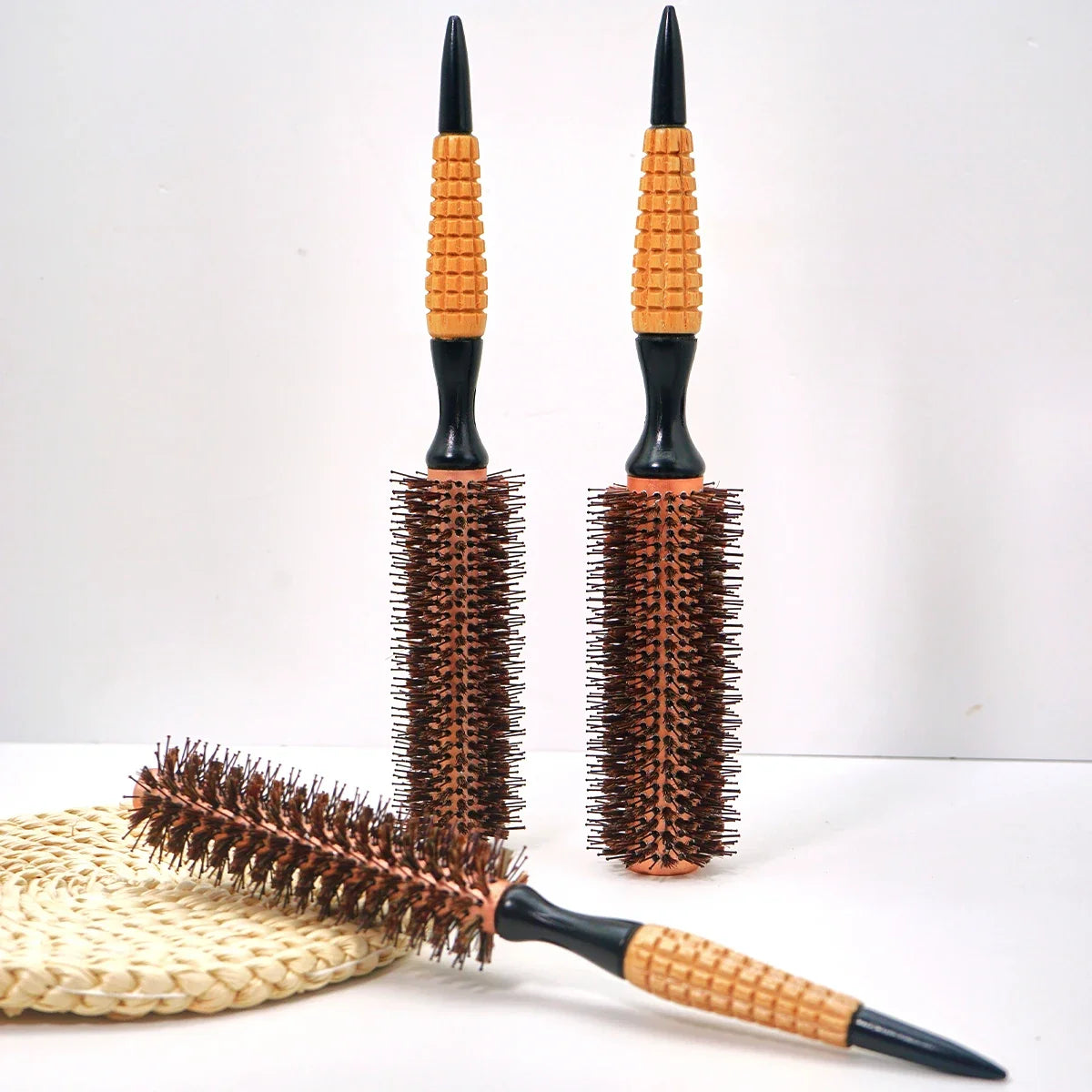 Wood Handle Boar Bristles Round Brush Hair Curly Comb Pro Hair Brush Anti Static Brush Teasing Brush Hairdresser Styling Tools Silcy Skin