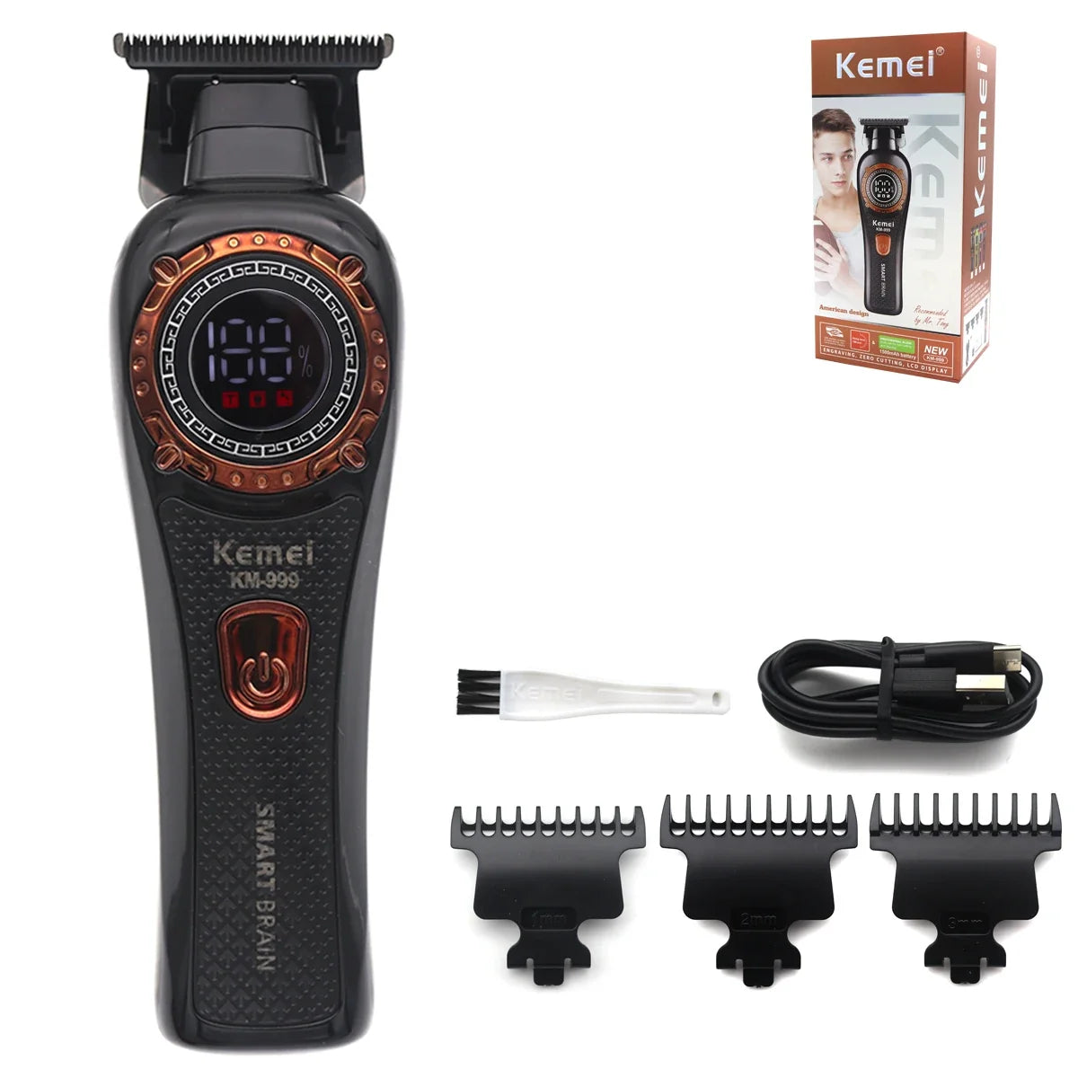 Kemei DLC T-Blade Zero Gapped LED Display Cordless USB Professional Hair Clipper Finishing Machine KM-999 Hair Trimmer for Men Noventix