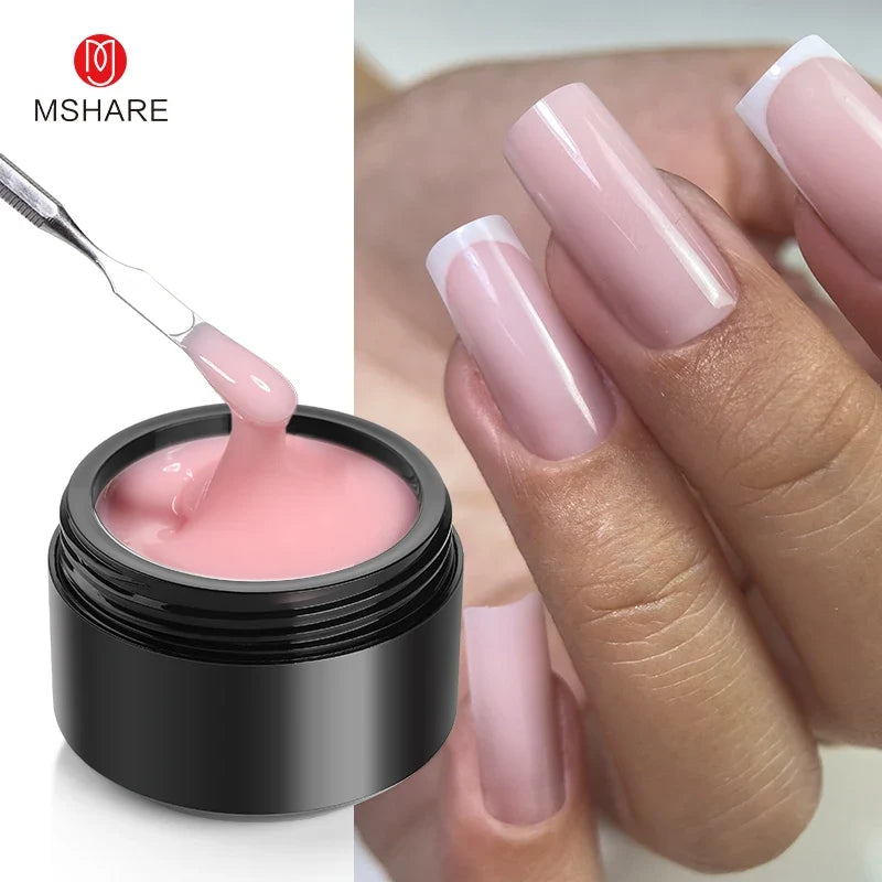 MSHARE 50ml Natural Nails Gel Builder Nalil Tpo Free Self Leveling Gel for Nail Extension Construction Pink Shade UV Led Gel Blushimmer
