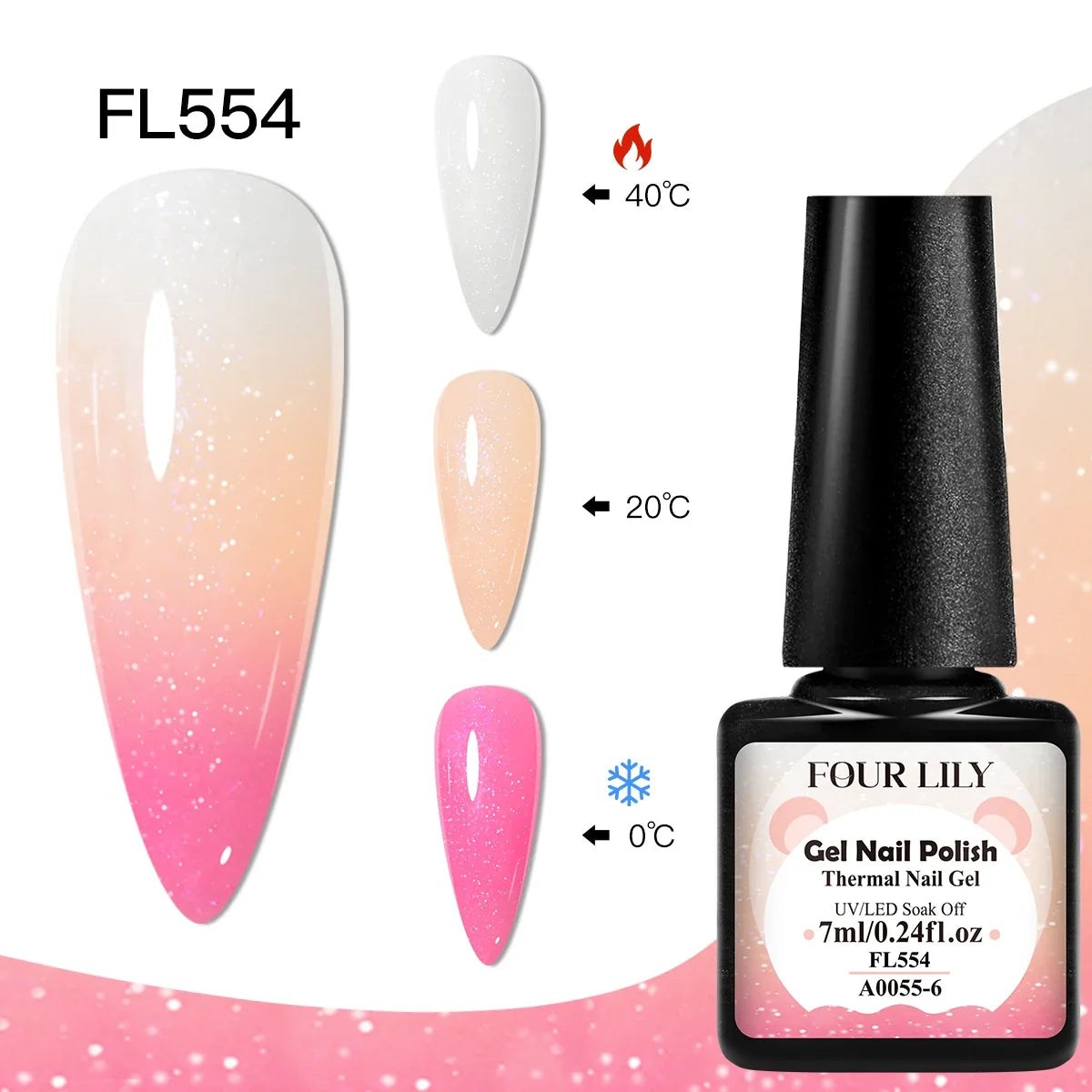 FOUR LILY 7ml Thermal Nail Gel Polish 3 Colors Changing Semi Permanent Soak Off UV/LED Nail Supplies Gel for Manicure Design Blushimmer