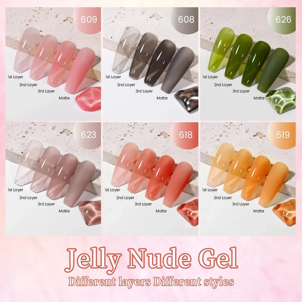 MAYCHAO 12ml Jelly Gel Nail Polish Semi Permanent Top Coat Soak Off UV LED Gel Art Nail Varnish Manicure Long Lasting Nail Gel Blushimmer