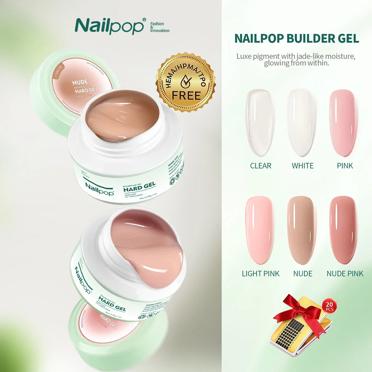 Nailpop 30g HEMA-FREE Builder Gel Milky Smooth UV Nail Gel for Extension Long Lasting Hard Gel Nail Strengthen Nail Art Design Blushimmer