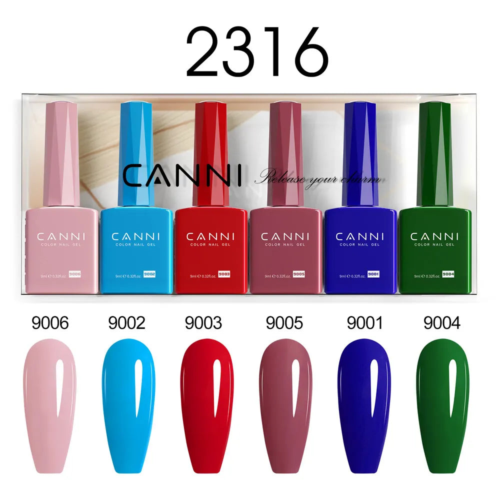 6pcs*9ml CANNI HEMA FREE Nail Gel Polish Set Gorgeous Color Semi Permanent Pigmented Painting Gel Soak off UV LED Gel Nails Kit Blushimmer