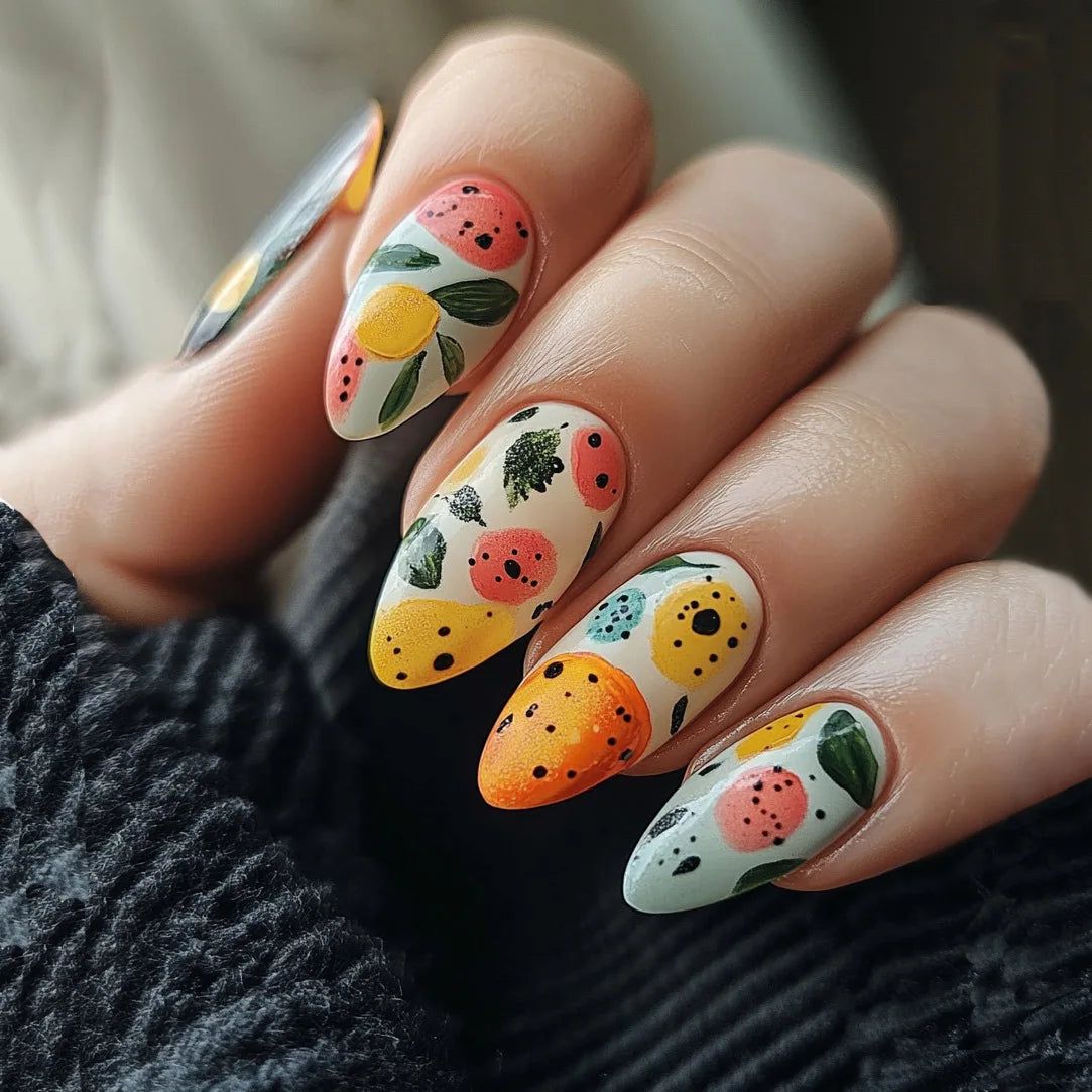 24pcs/set Medium long fake nails for women Spring summer flowers butterfly bee design faux ongles tips press on false nail art Blushimmer