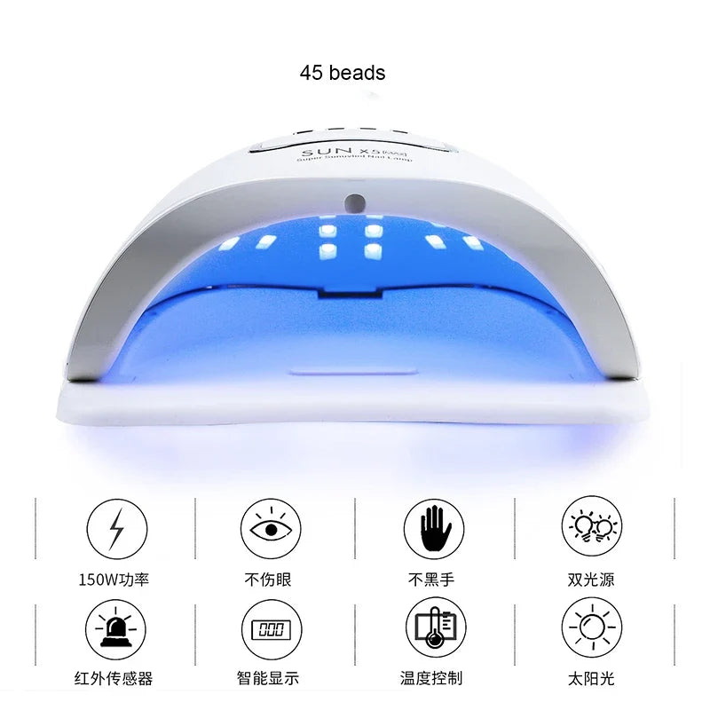 SUNX5Max 150W UV LED Nail Lamp For Fast Drying Gel Nail Phototherapy Machine 45 LEDs Manicure Salon Tool Equipment Blushimmer