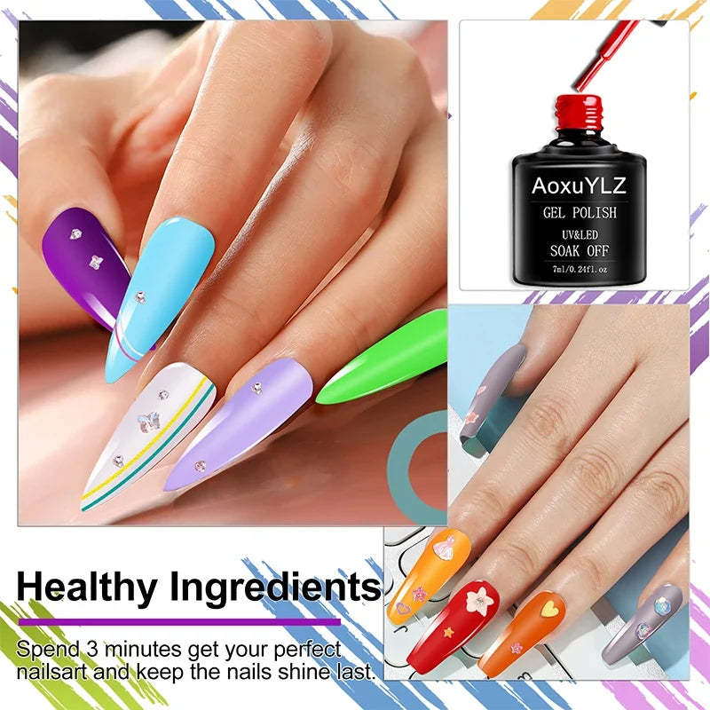28Pcs/Set Gel Nail Polish Set Glass bottle Soak Off UV Gel Varnish Red Pink Colorful Gel Polish Matte Top Base Coat Nail Gel Kit Blushimmer